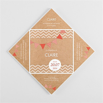 Faire-part de baptême kraft banderole origami - Vue intérieure pliée