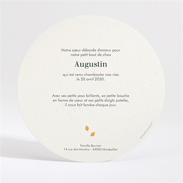 Faire-part naissance mon beau renard rond - Dos du faire-part