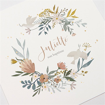 Faire-part de baptême jungle dorure - Détail du faire-part