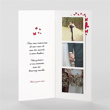 Remerciement mariage papillons en coeur photomaton - Intérieur du faire-part