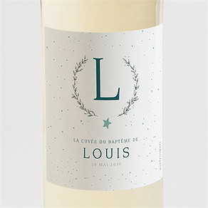 Etiquette de bouteille baptême initiale argentée