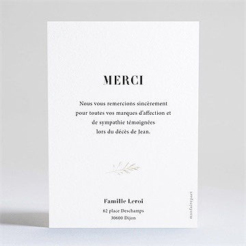 Remerciement décès ornement dorure - Dos de la carte