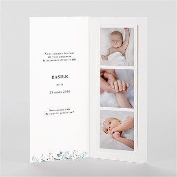 Faire-part naissance esquisse végétale photomaton - Intérieur du faire-part