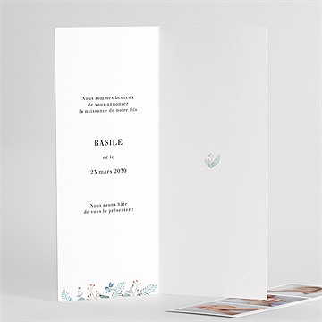 Faire-part naissance esquisse végétale photomaton - Dos du faire-part