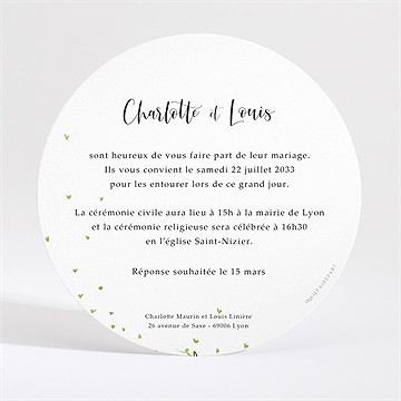 Faire-part mariage fusion champêtre rond - Dos du faire-part