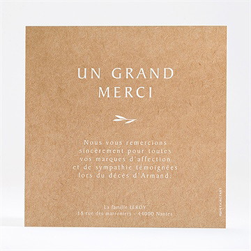 Remerciement décès a dieu dorure carré - Dos de la carte