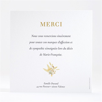 Remerciement décès fleur sauvage dorure - Dos de la carte