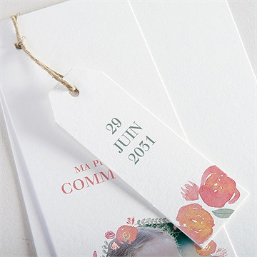 Faire-part communion couronne aquarelle trio - Détail du faire-part