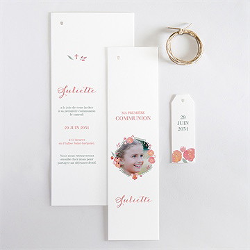 Faire-part communion couronne aquarelle trio - Vue d'ensemble