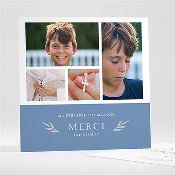 Remerciement communion bleu myosotis carré