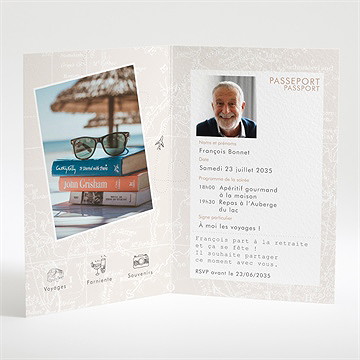 Carte invitation départ à la retraite passeport détente - Intérieur du faire-part