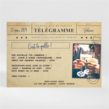 Carte invitation départ à la retraite télégramme retraite