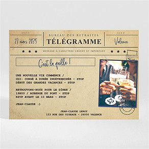 Carte invitation départ à la retraite télégramme retraite