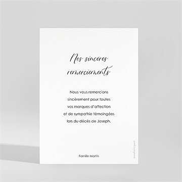 Remerciement décès noir et blanc - Dos de la carte