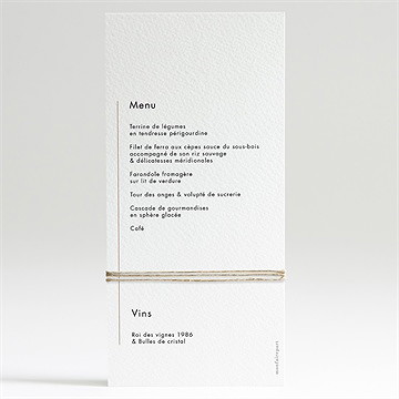 Menu mariage pur kraft - Dos du menu