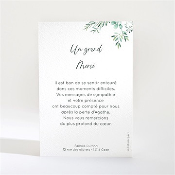 Remerciement décès destinée portrait - Dos du remerciement
