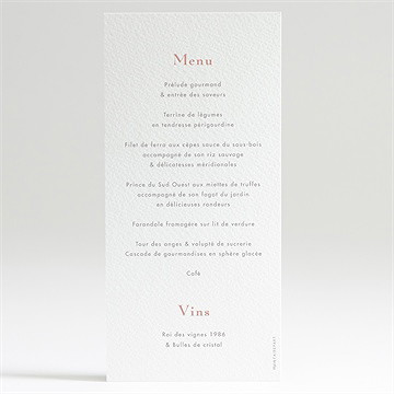 Menu mariage tendre capsule - Dos du menu