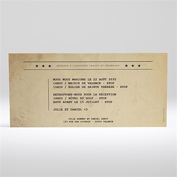Faire-part mariage notre télégramme à gratter - Dos du faire-part