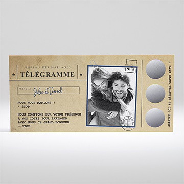 Faire-part mariage notre télégramme à gratter - Faire-part non gratté