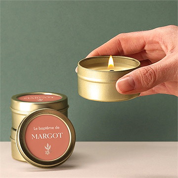 Bougie baptême florilège or - Bougie allumée