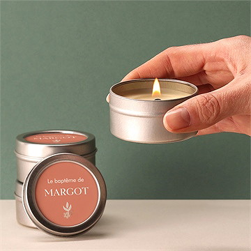 Bougie baptême florilège argent - Bougie allumée