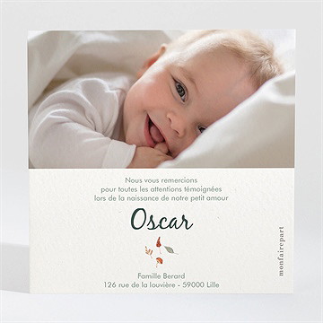 Remerciement naissance forêt - Dos de la carte