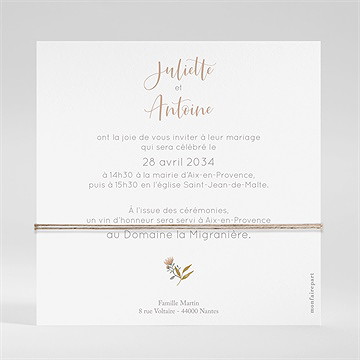 Faire-part mariage couronne florale - Dos du faire-part