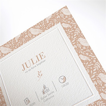 Faire-part de baptême mes petits oiseaux gaufrage - Détail du faire-part