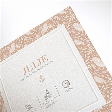 Faire-part communion beaux symboles gaufrage - Détail du faire-part