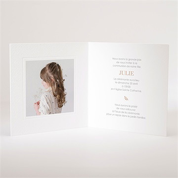 Faire-part communion beaux symboles gaufrage - Intérieur du faire-part