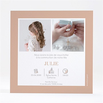 Faire-part communion beaux symboles dorure - Dos du faire-part