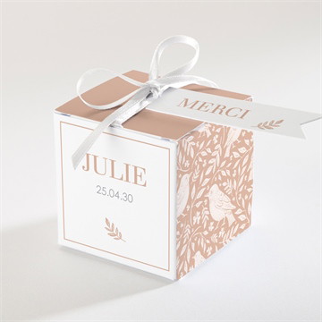 Boîte de dragées baptême mes petits oiseaux gaufrage