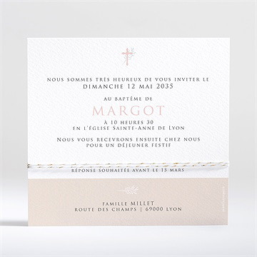 Faire-part de baptême poésie minimaliste dorure - Dos du faire-part