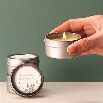 Bougie communion foi fervente argent - Bougie allumée