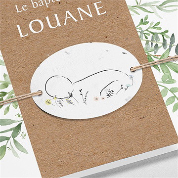 Faire-part de baptême kraft végétal ensemencée - Détail du faire-part