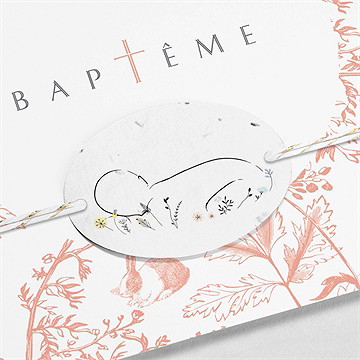 Faire-part de baptême gravure gaufrée carré - Détail du faire-part