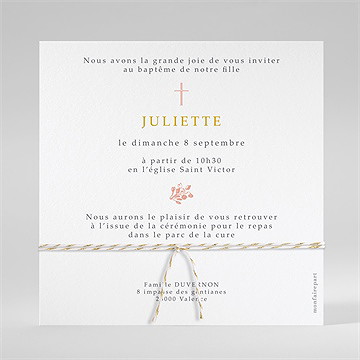 Faire-part de baptême gravure gaufrée carré - Dos de la carte