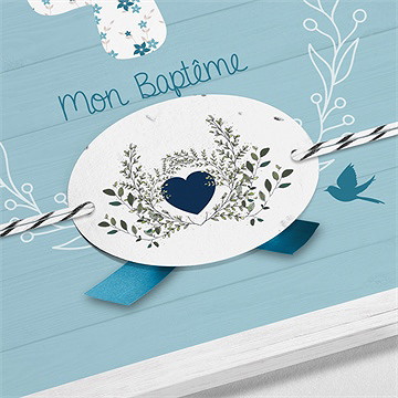 Faire-part de baptême noeud et croix plié - Détail du faire-part