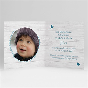 Faire-part de baptême noeud et croix plié - Intérieur du faire-part