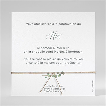 Faire-part communion en grâce ensemencé - Dos du faire-part