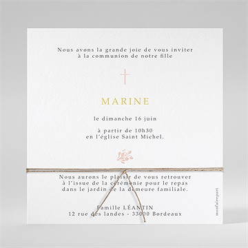 Faire-part communion gravures végétales ensemencé - Dos de la carte