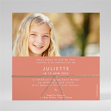 Faire-part communion colombe dorée ensemencé - Dos du faire-part