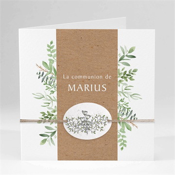 Faire-part communion illustration végétale plié