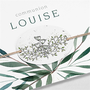 Faire-part communion touche champêtre ensemencé - Détail étiquette