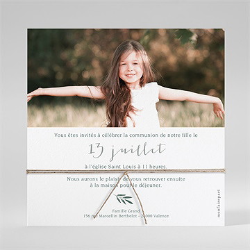 Faire-part communion touche champêtre ensemencé - Dos du faire-part