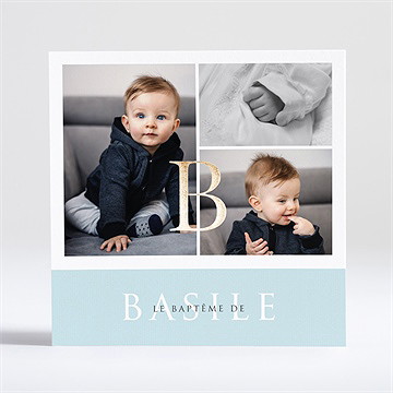 Faire-part de baptême filigrane pastel dorure