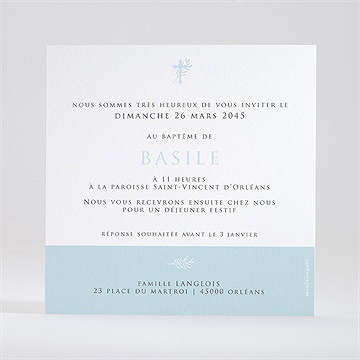 Faire-part de baptême filigrane pastel dorure - Dos du faire-part