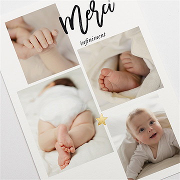 Remerciement naissance mon pêlemêle - Détail du faire-part