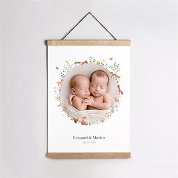 Affiche naissance jumeaux & animaux