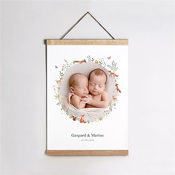 Affiche naissance jumeaux & animaux